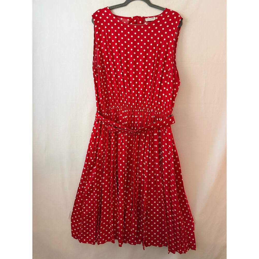 Vintage Serben Dress Polka Dot Red White Belted Fit & Flare Pinup Pockets XL